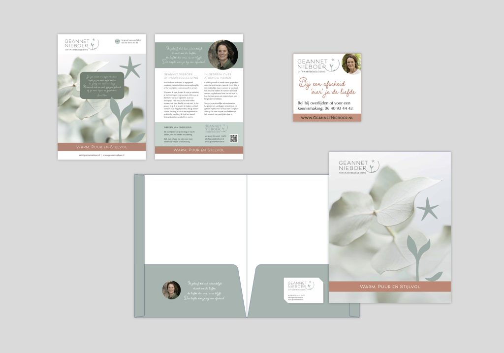 Flyer, presentatiemap en advertentie voor Geannet Nieboer Uitvaartbeleiding